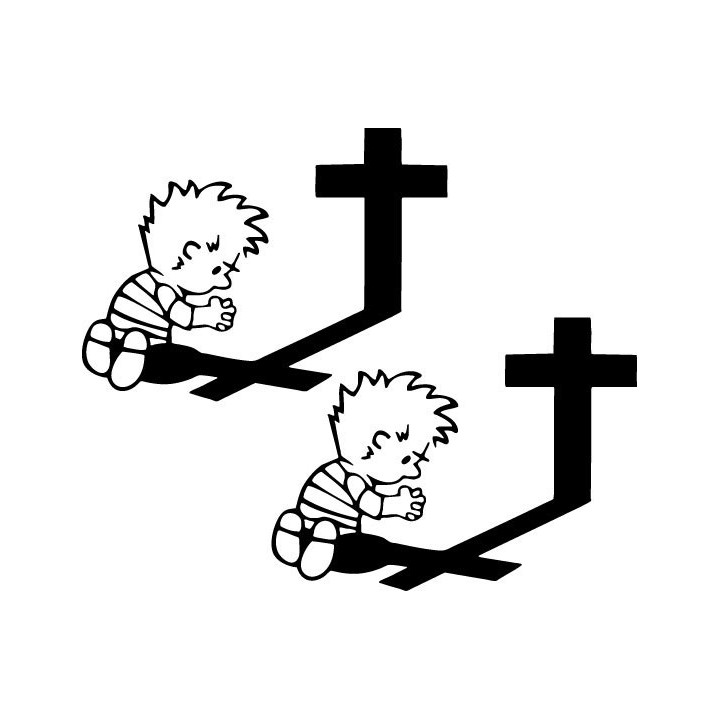 Boy Praying at Cross Stickers – Christian Decals (2-Pack)