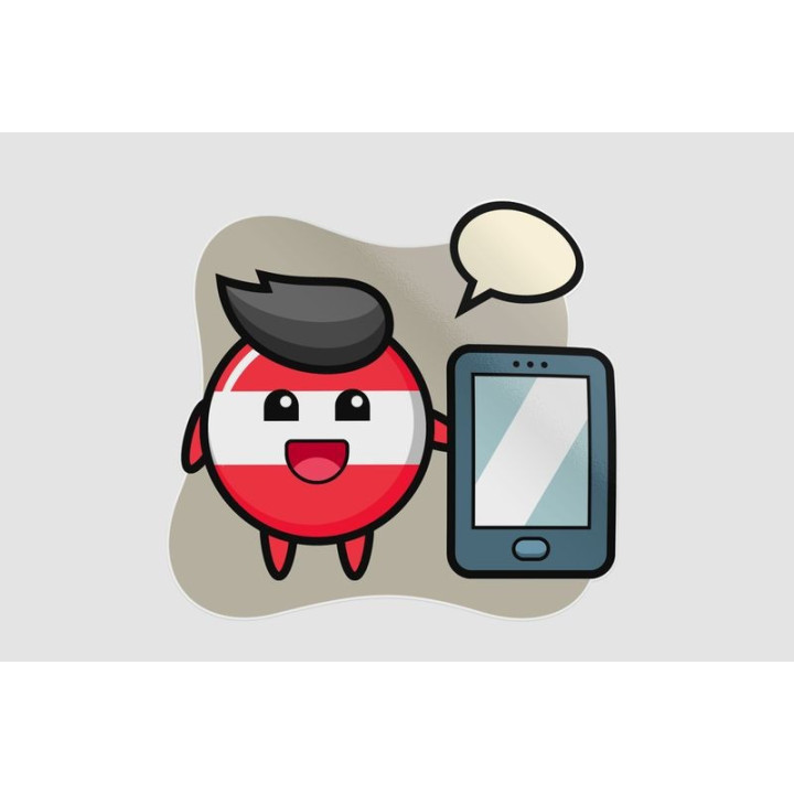 Austria Flag Badge Cartoon Holding A Smartphone Sticker - DecalsHouse