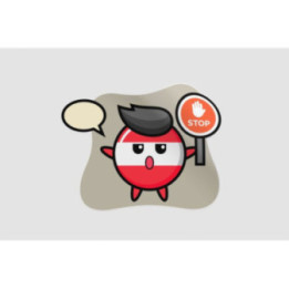 Austria Flag Badge Character Holding A Stop Sign Sticker - DecalsHouse