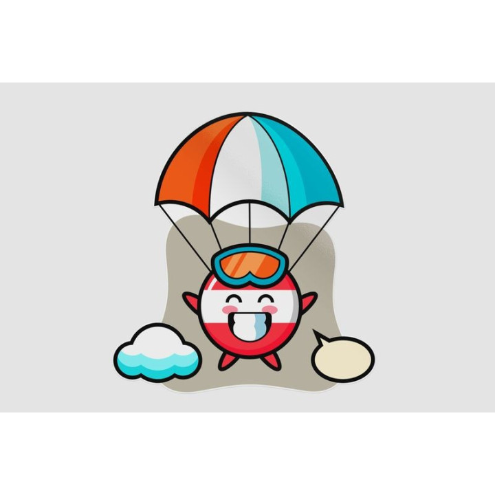 Austria Flag Badge Mascot Cartoon Is Skydiving With Happy Gesture Sticker - DecalsHouse