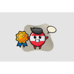 Austria Flag Badge Mascot Holding A Golden Badge Sticker - DecalsHouse