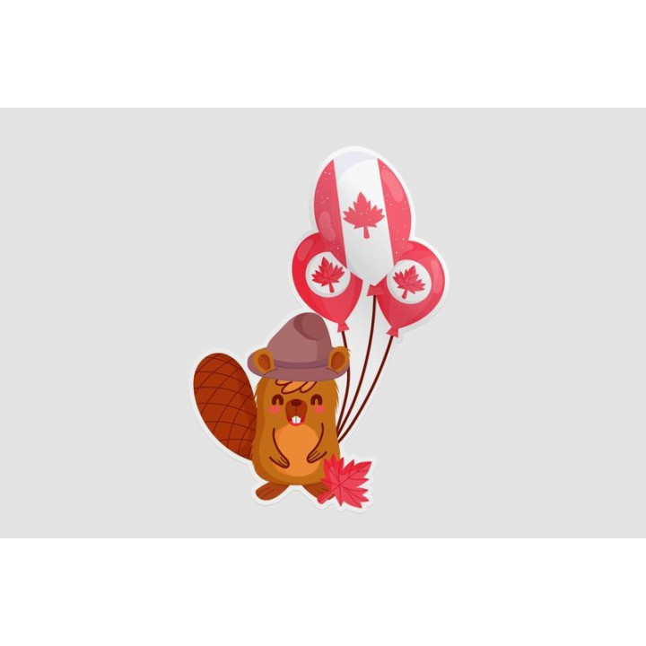 Beaver With Canadian Balloons Style 2 Sticker - DecalsHouse