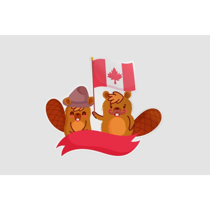 Beavers With Canadian Flag And Ribbon Sticker - DecalsHouse