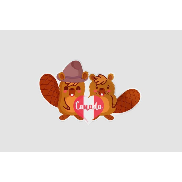 Beavers With Canadian Heart Sticker - DecalsHouse