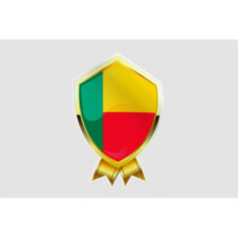 Benin Flag Gold Shield Sticker – Pointed Crest, Ribbons