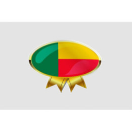 Benin Flag Oval Badge Sticker – Gold Ellipse, Ribbons