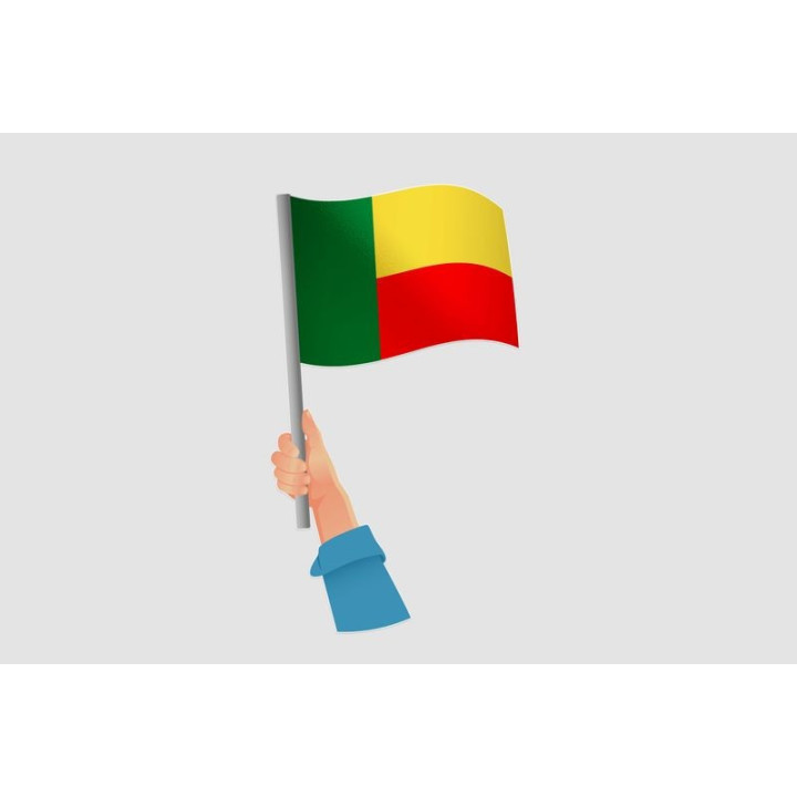 Benin Flag in Hand Sticker – Hand Raising a Waving Flag