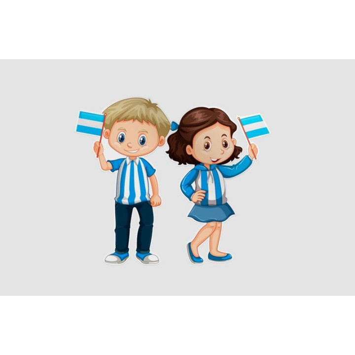 Boy And Girl Holding Argentina Flag Sticker - DecalsHouse