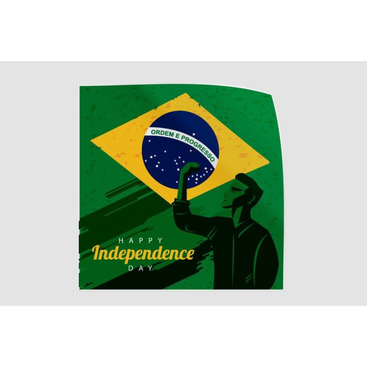 Brazil Happy Independence Day With Flag And Strong Man Sticker - DecalsHouse