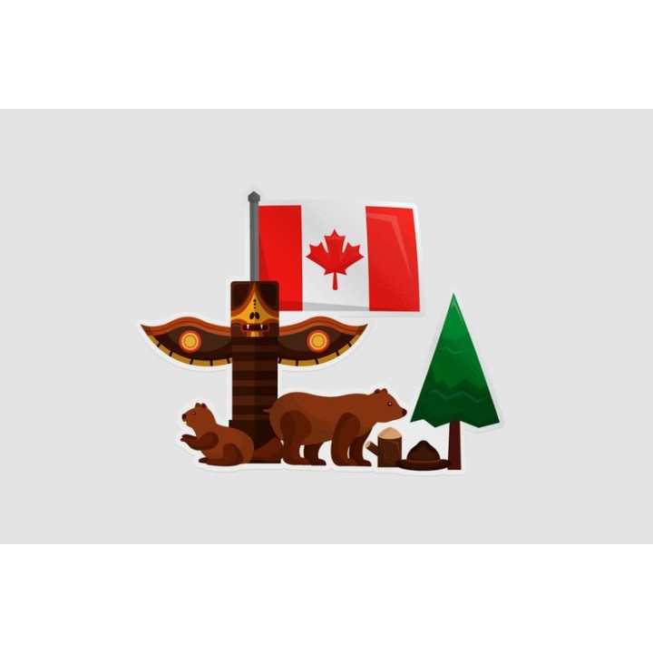 Canada Totem Bear Beaver Forest Pine Flag Sticker - DecalsHouse