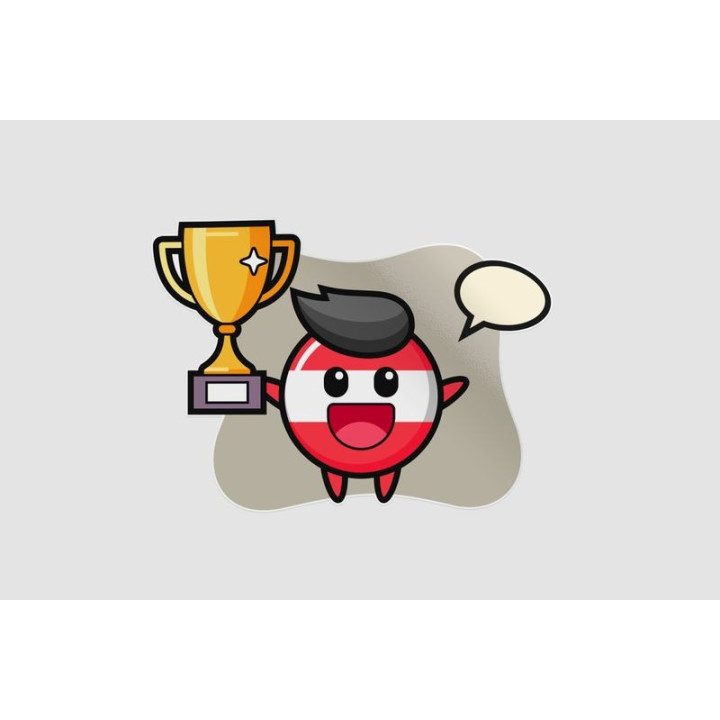 Cartoon Of Austria Flag Badge Is Happy Holding Up The Golden Trophy Sticker - DecalsHouse