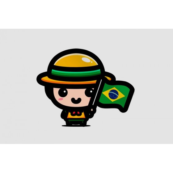 Brazil Boy With Flag Sticker