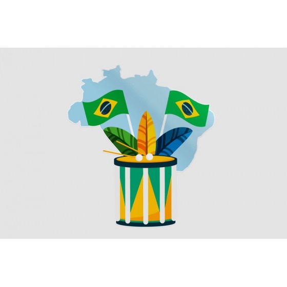 Brazil Flag With Drums Sticker
