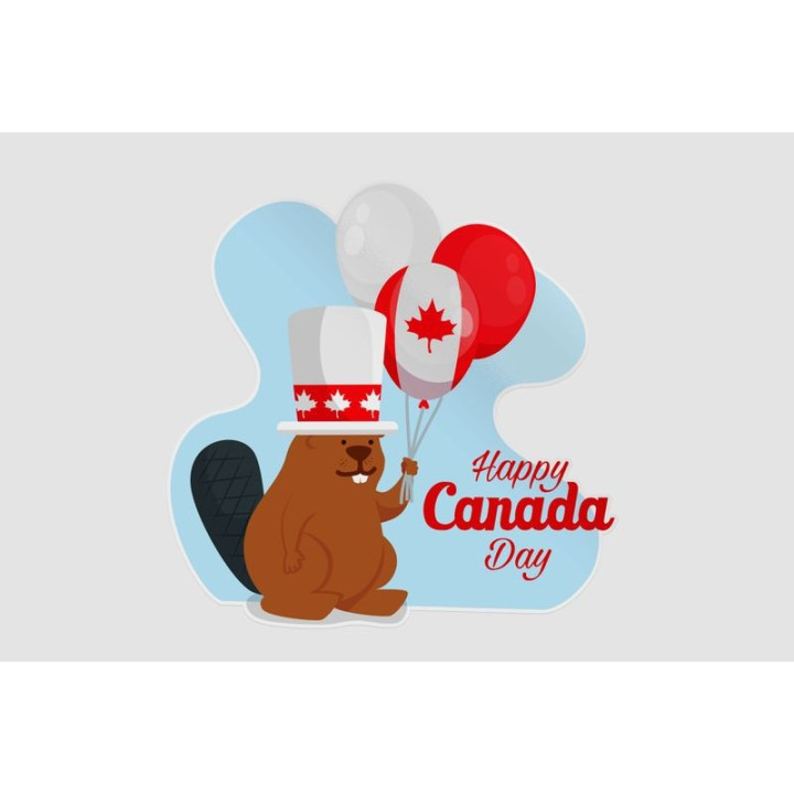 Happy Canada Day With Beaver And Balloons Sticker - DecalsHouse