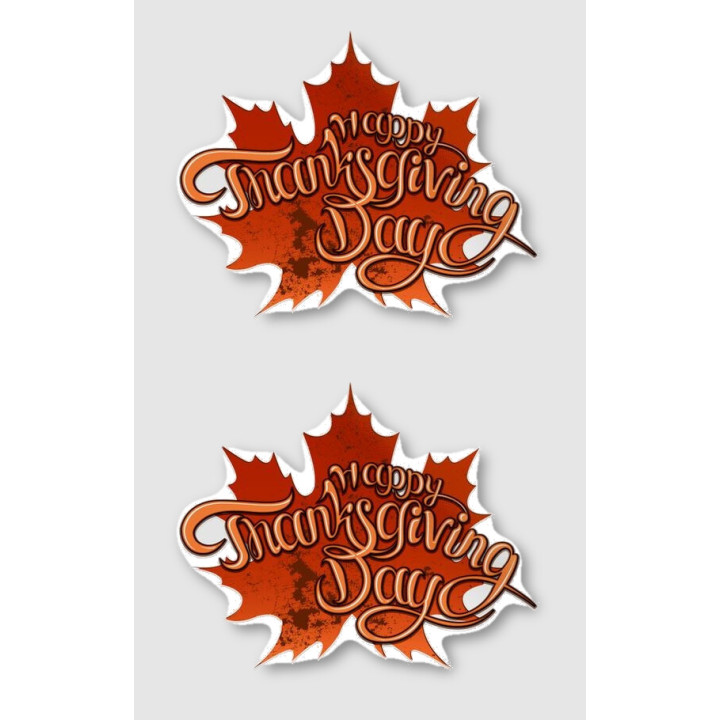 Happy Thanksgiving Day Stickers – Maple Leaf Decals (2-Pack)