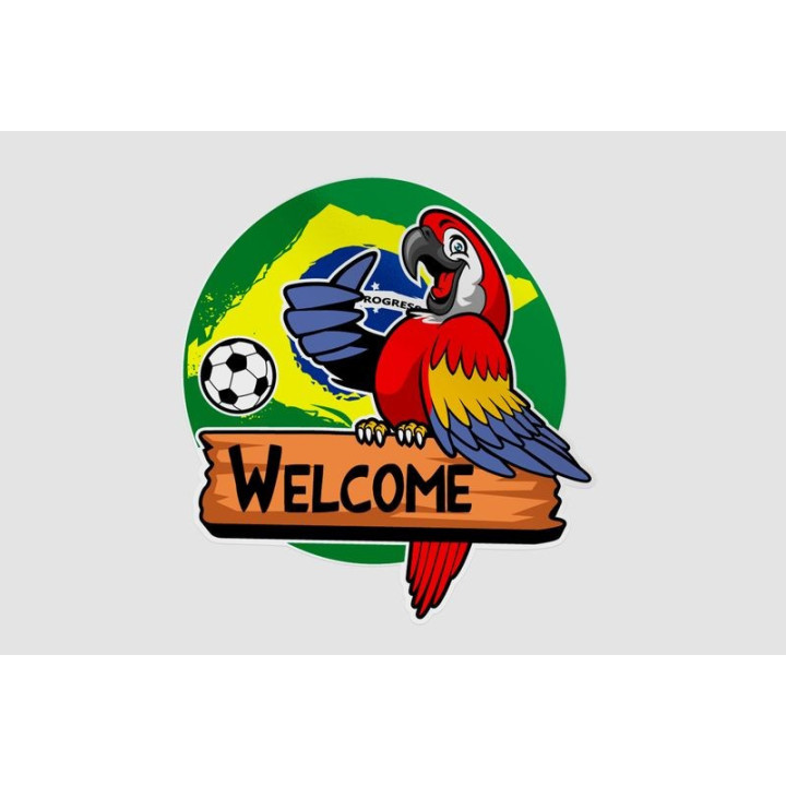 Macaw Bird Greeting With Brazil Flag Sticker - DecalsHouse