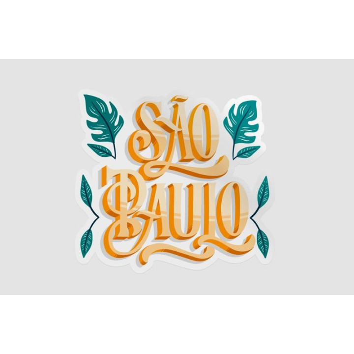 Sao Paulo Lettering With Leaves Sticker - DecalsHouse