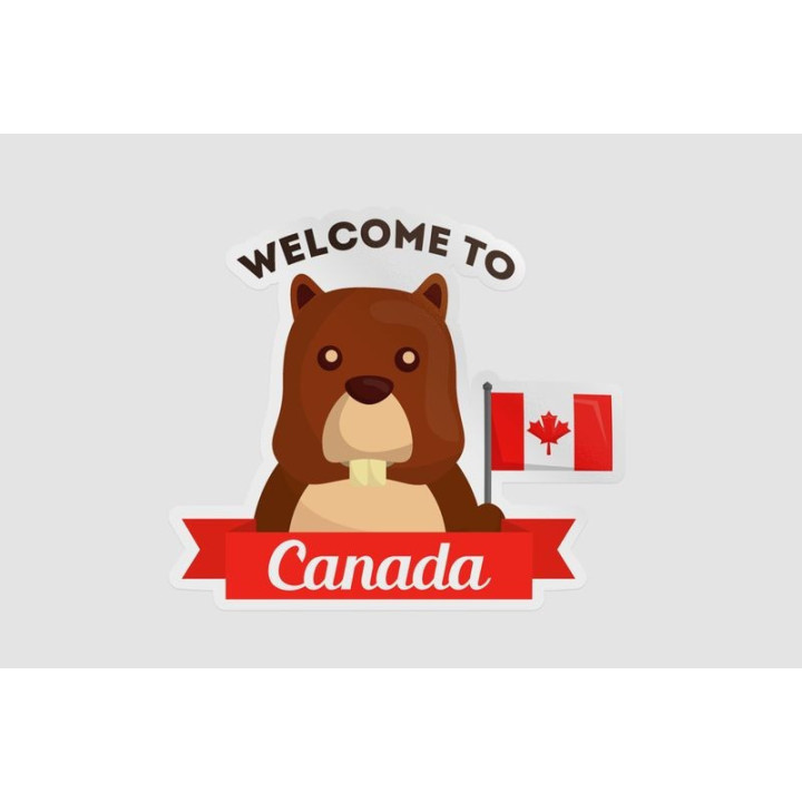 Welcome To Canada Beaver Holding Flag Sticker - DecalsHouse
