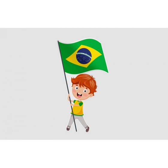 Kid Holding Brazil Flag...