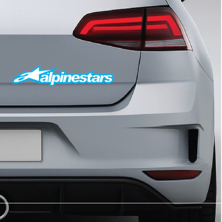 2x Alpinestars Logo White Blue Outline Stickers Decals - DecalsHouse