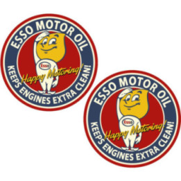 2x Esso Happy Motoring Round Stickers Decals - DecalsHouse