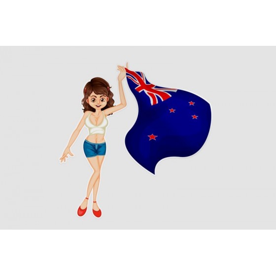 New Zealand Flag With Woman...