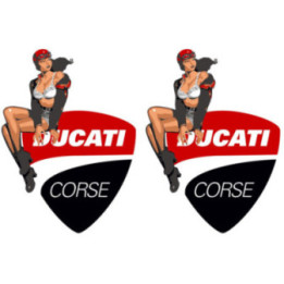 Ducati Corse Pin-Up Stickers – Retro Racing Style 2 Decals (2-Pack)