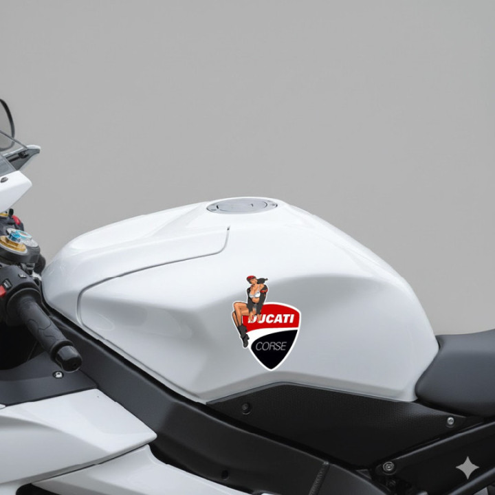 Ducati Corse Pin-Up Stickers – Retro Racing Style 2 Decals (2-Pack)