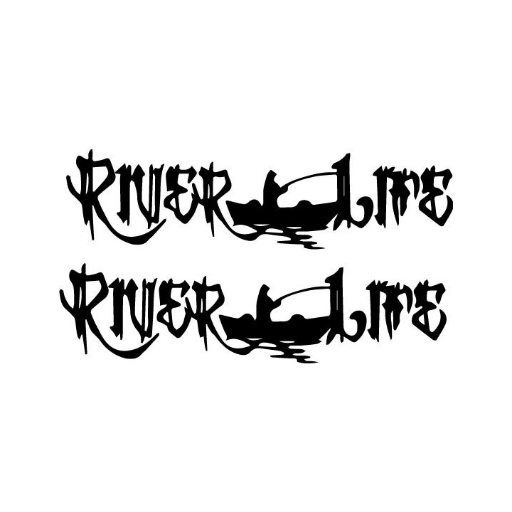 Buy Grunge River Life With Boat Fishing Fish Decal Sticker Online