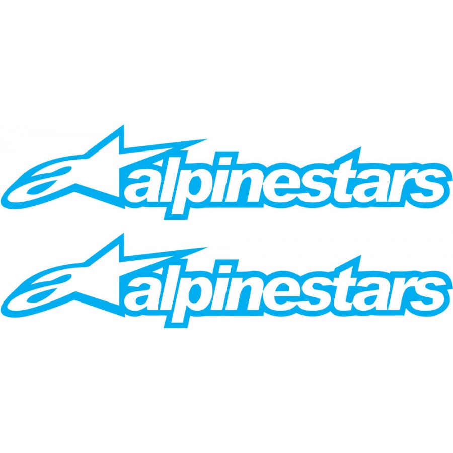 2x Alpinestars Logo White Blue Outline Stickers Decals - DecalsHouse