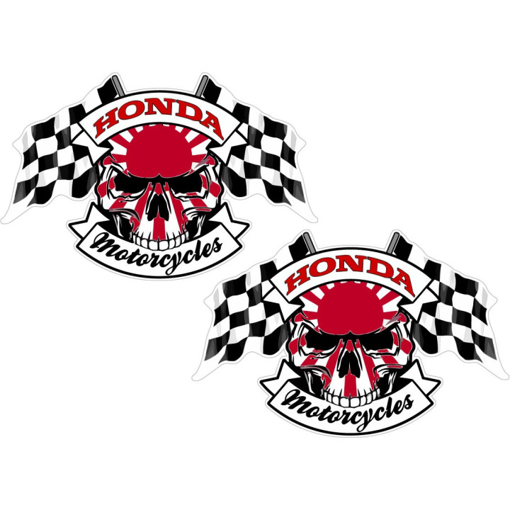Honda Logo Skull With Flags Stickers Decals - DecalsHouse