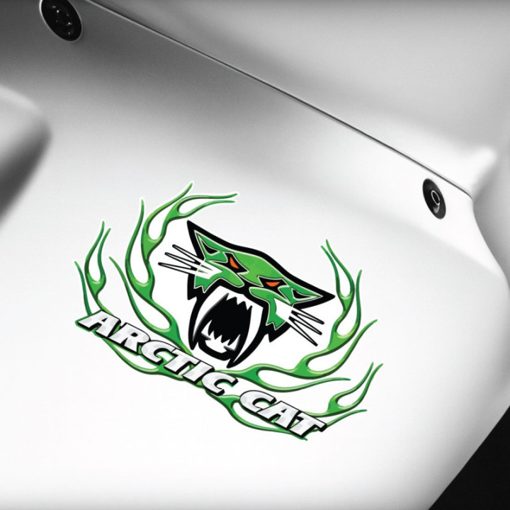Arctic Cat Head Logo With Green Flames Stickers Decals x2 - DecalsHouse