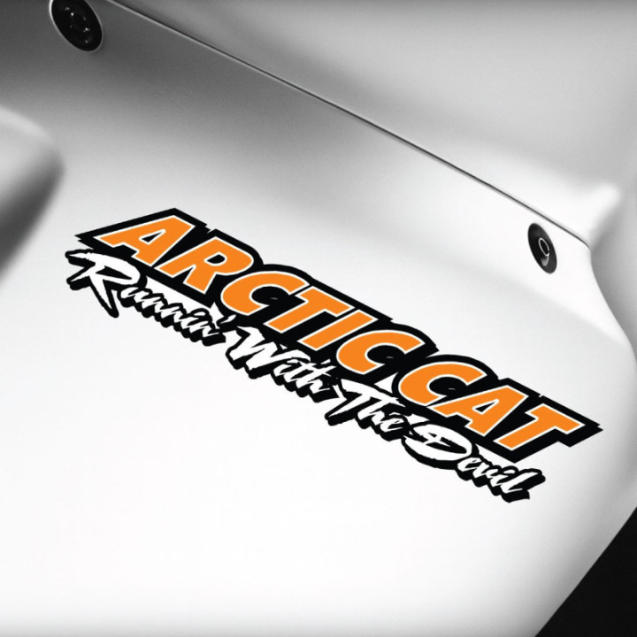 Arctic Cat Running With The Devil Orange Stickers Decals x2 - DecalsHouse