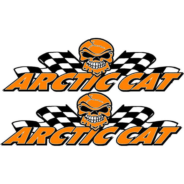 Arctic Cat Skull Racing Orange Stickers Decals x2 - DecalsHouse