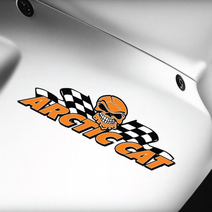 Arctic Cat Skull Racing Orange Stickers Decals x2 - DecalsHouse