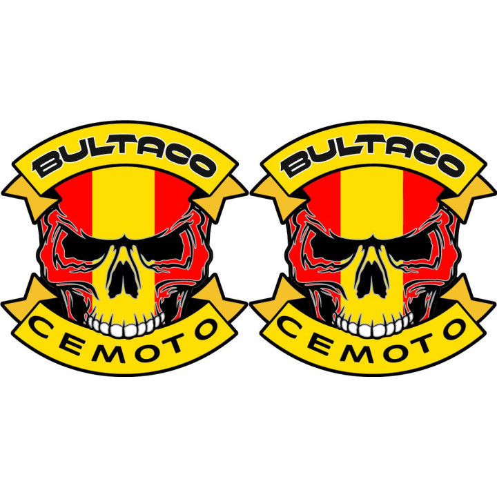 Bultaco Cemoto Skull Logo Stickers Decals 2x - DecalsHouse