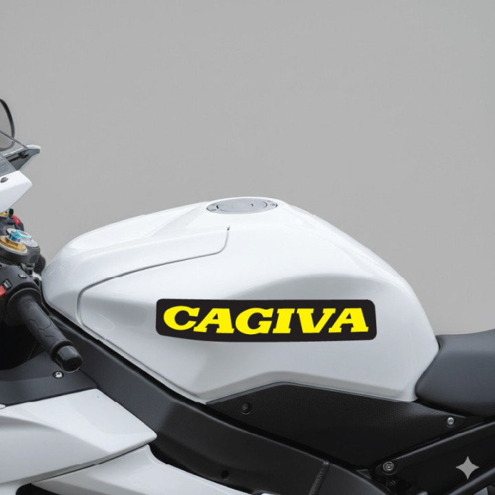 Cagiva Logo Lettering Black And Yellow Stickers Decals 2x - DecalsHouse