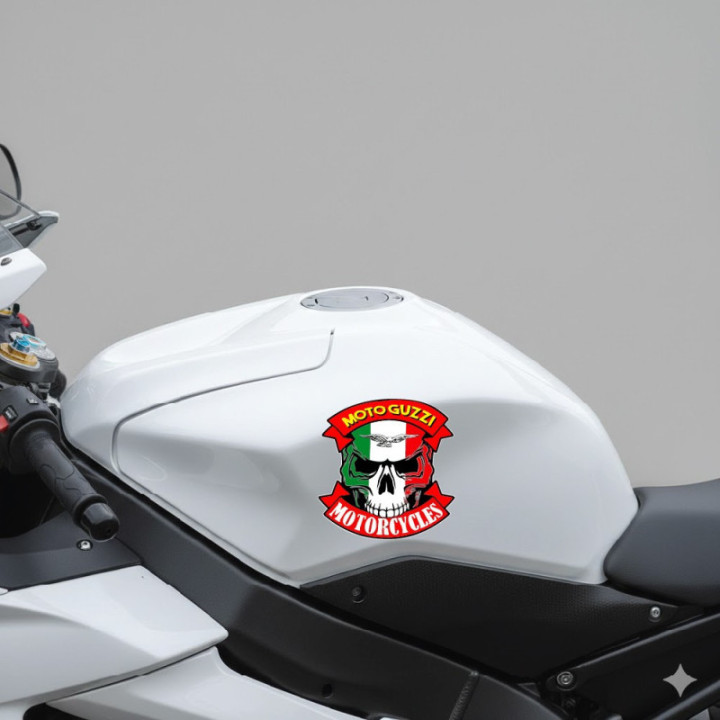 Moto Guzzi Logo Skull Style 2 Stickers Decals 2x - DecalsHouse