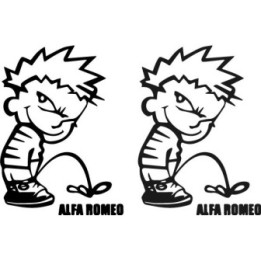 Buy Calvin Pisses Alfa Romeo Humorous Decal Sticker Online