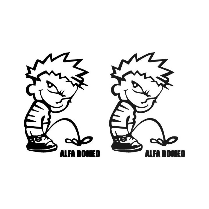 Buy Calvin Pisses Alfa Romeo Humorous Decal Sticker Online