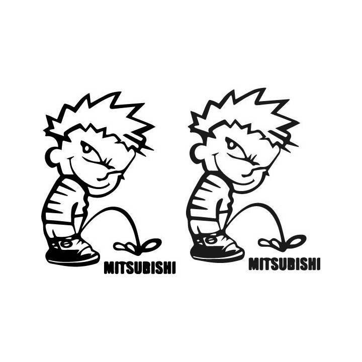Buy Calvin Pisses Mitsubishi Humorous Carbon Decal Sticker Online