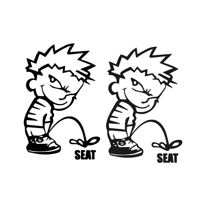 Buy Calvin Pisses Seat Humorous Carbon Decal Sticker Online