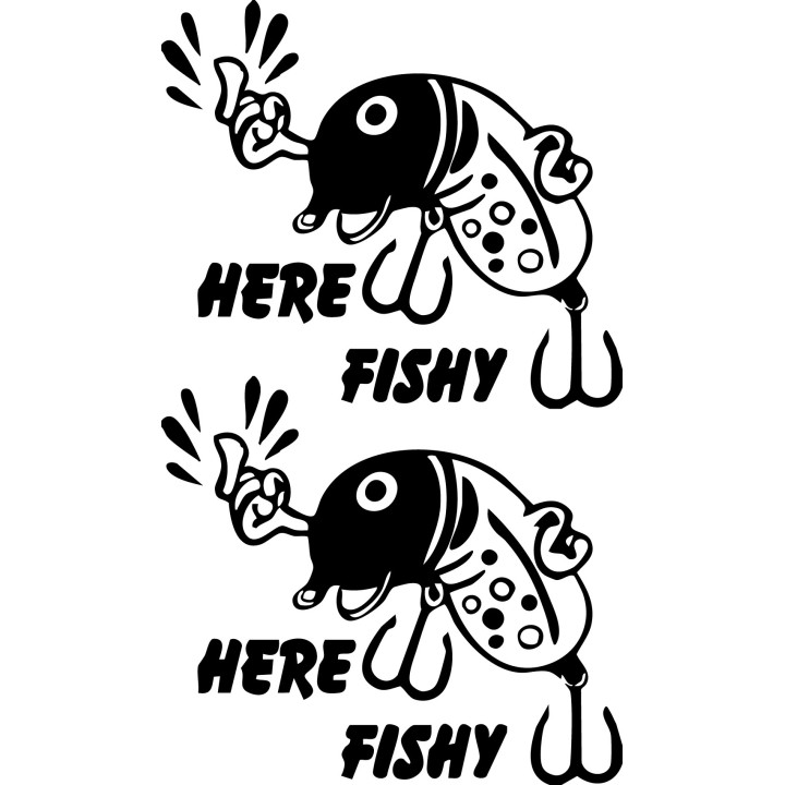 Here Fishy Fishing Vinyl Decal Sticker - DecalsHouse