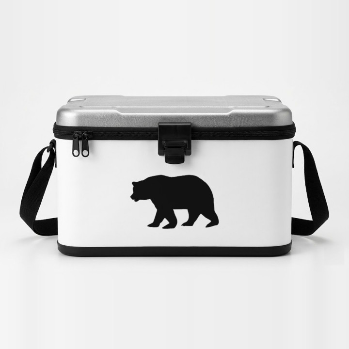 Alert Brown Bear sticker on a cool box