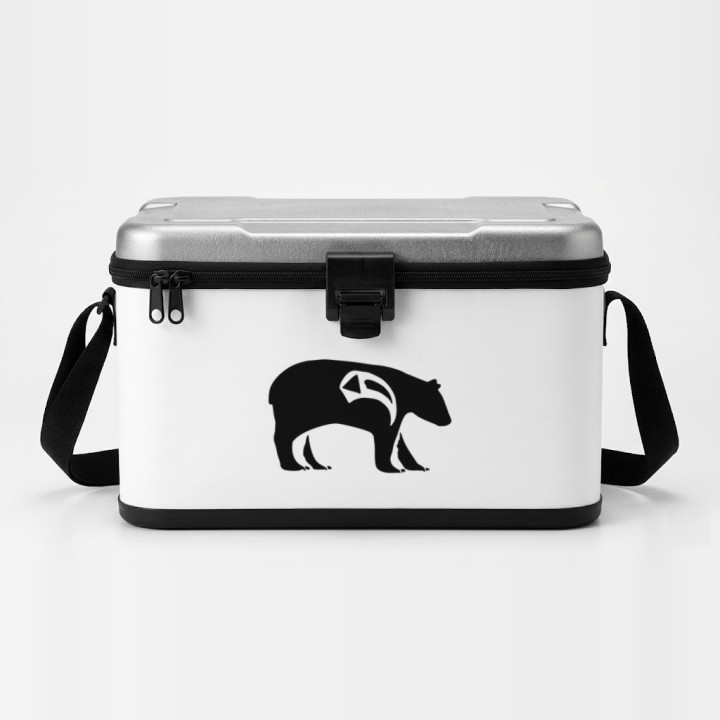Bear Shoulder Cut-Out sticker on a cool box