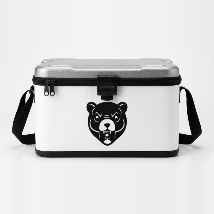 Fanged Bear Face sticker on a cool box