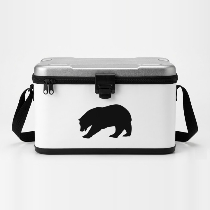 Lumbering Bear sticker on a cool box