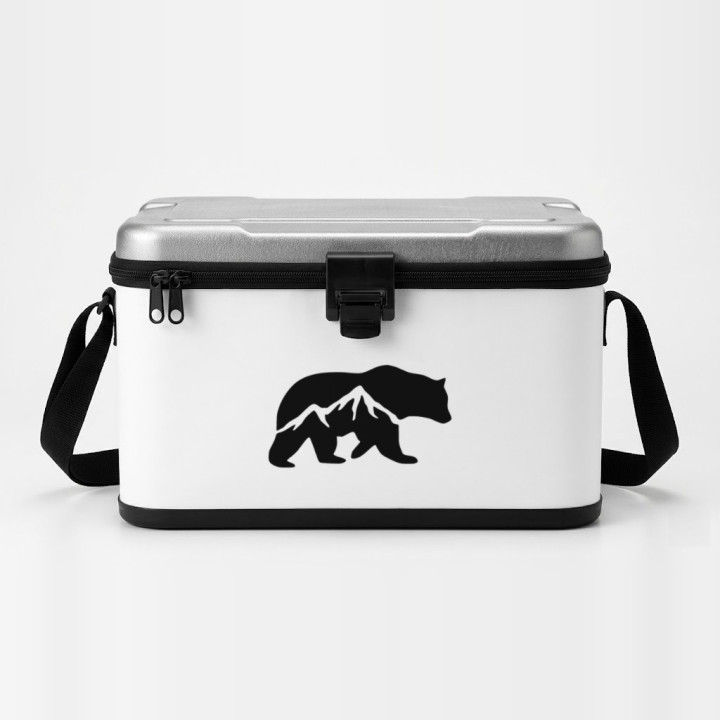 Mountain Bear sticker on a cool box