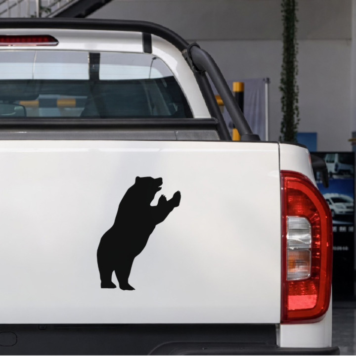 Rearing Grizzly Sticker (2-Pack) – Bear Standing With Paws Up sticker on a pickup tailgate