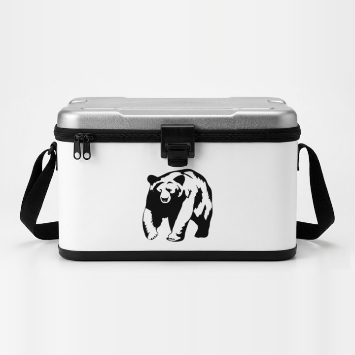 Stalking Grizzly sticker on a cool box